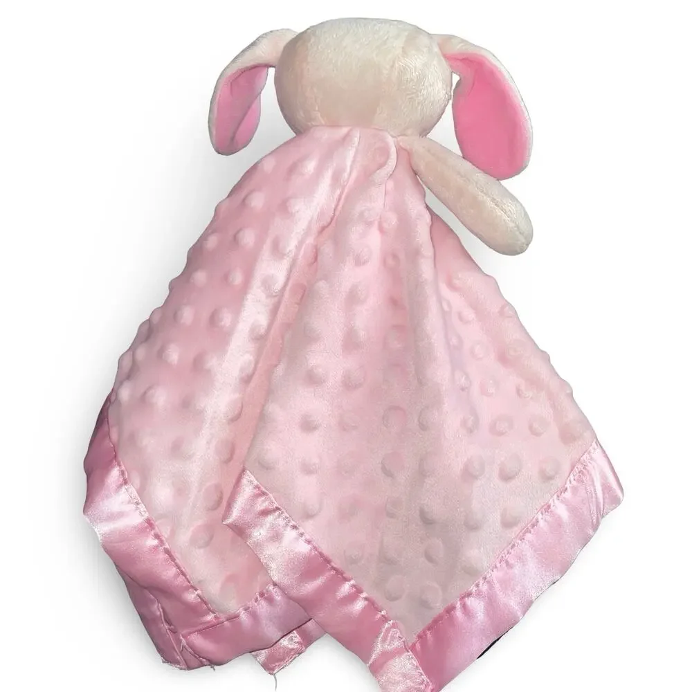 Pro Goleem Pink Bunny Rabbit Baby Lovey Security Blanket Minky Dot Satin Trim